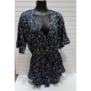 Victoria's Secret Women's  Romper Sleepwear  zs S Navy Satin Floral Print